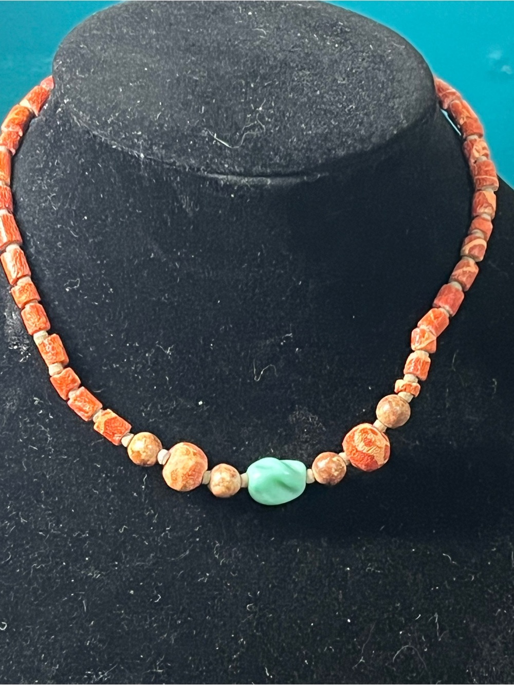 Vintage Natural Coral & Jasper 15" African Trade Bead Necklace 1785 - Picture 1 of 6